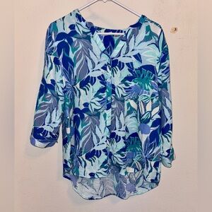 Joan Rivers V-neck tropical cotton top L